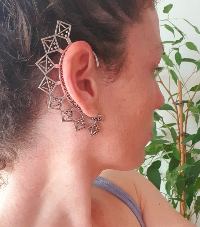 Ear Cuff Silver Aztec Triangles design / Tribal / Boho / Unisex / Mens Jewellery / Costume / Fancy Dress / Cosplay / Festival Jewellery /