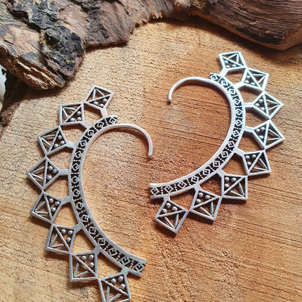 Ear Cuff Silver Aztec Triangles design / Tribal / Boho / Unisex / Mens Jewellery / Costume / Fancy Dress / Cosplay / Festival Jewellery /