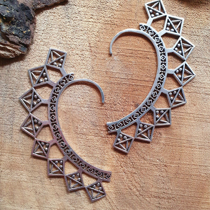 Ear Cuff Silver Aztec Triangles design / Tribal / Boho / Unisex / Mens Jewellery / Costume / Fancy Dress / Cosplay / Festival Jewellery /