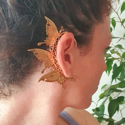 Golden Fairy Wings Ear Cuff Brass / Tribal / Boho / Unisex / Mens Jewellery / Costume / Fancy Dress / Cosplay / Festival Jewellery /