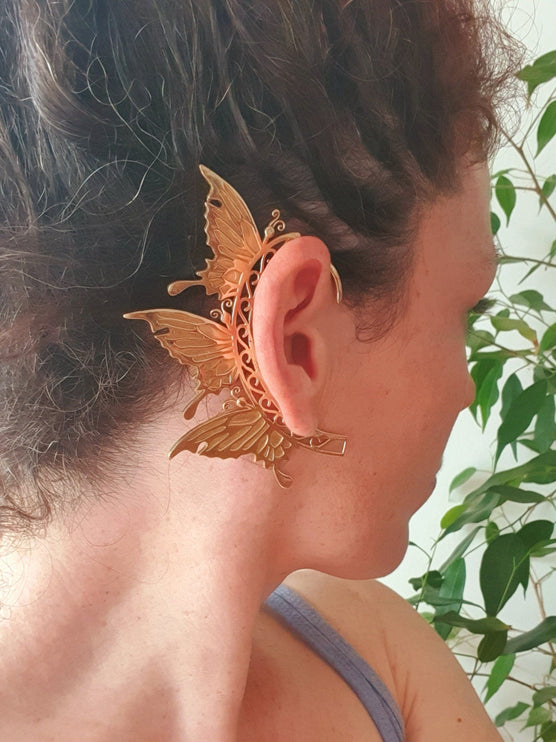 Golden Fairy Wings Ear Cuff Brass / Tribal / Boho / Unisex / Mens Jewellery / Costume / Fancy Dress / Cosplay / Festival Jewellery /