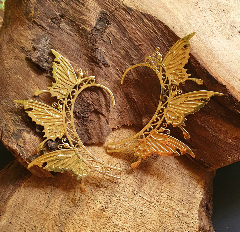 Golden Fairy Wings Ear Cuff Brass / Tribal / Boho / Unisex / Mens Jewellery / Costume / Fancy Dress / Cosplay / Festival Jewellery /