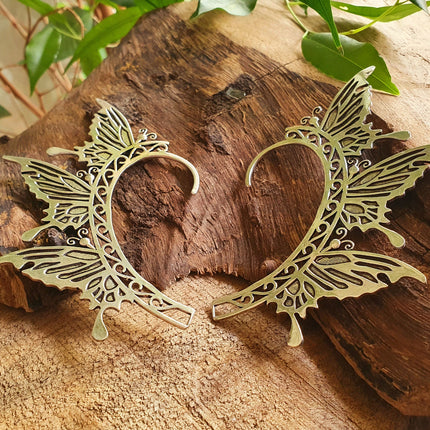 Silver Fairy Wings Ear Cuff Brass / Tribal / Boho / Unisex / Mens Jewellery / Costume / Fancy Dress / Cosplay / Festival Jewellery /