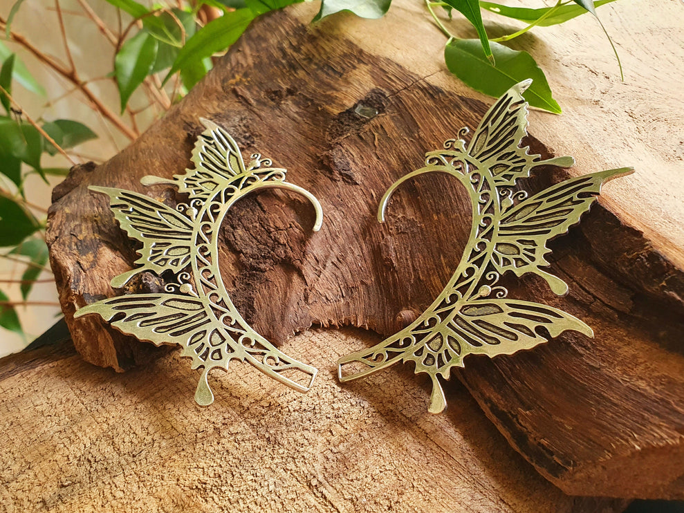 Silver Fairy Wings Ear Cuff Brass / Tribal / Boho / Unisex / Mens Jewellery / Costume / Fancy Dress / Cosplay / Festival Jewellery /