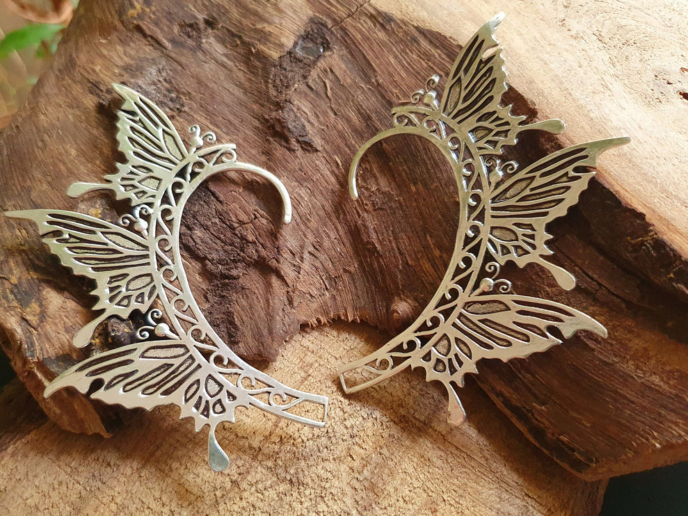 Silver Fairy Wings Ear Cuff Brass / Tribal / Boho / Unisex / Mens Jewellery / Costume / Fancy Dress / Cosplay / Festival Jewellery /