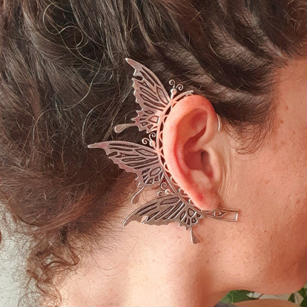 Silver Fairy Wings Ear Cuff Brass / Tribal / Boho / Unisex / Mens Jewellery / Costume / Fancy Dress / Cosplay / Festival Jewellery /