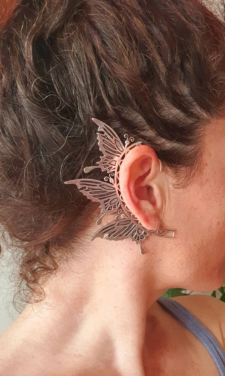 Silver Fairy Wings Ear Cuff Brass / Tribal / Boho / Unisex / Mens Jewellery / Costume / Fancy Dress / Cosplay / Festival Jewellery /