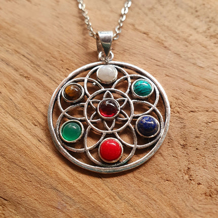 7 Chakras Necklace / Hypoallergenic / Silver / Yoga / Reiki / Boho / Hippie / Rustic / Ethnic / Crystals / Third Eye / Illuminati