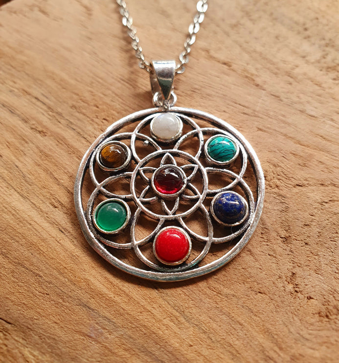 7 Chakras Necklace / Hypoallergenic / Silver / Yoga / Reiki / Boho / Hippie / Rustic / Ethnic / Crystals / Third Eye / Illuminati