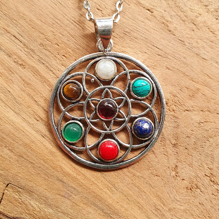 7 Chakras Necklace / Hypoallergenic / Silver / Yoga / Reiki / Boho / Hippie / Rustic / Ethnic / Crystals / Third Eye / Illuminati