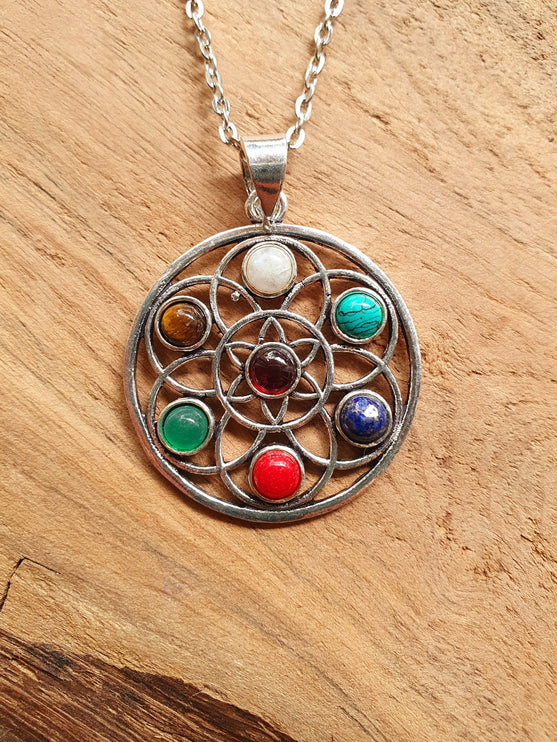 7 Chakras Necklace / Hypoallergenic / Silver / Yoga / Reiki / Boho / Hippie / Rustic / Ethnic / Crystals / Third Eye / Illuminati