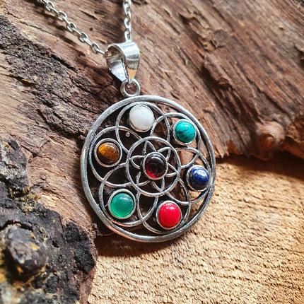 7 Chakras Necklace / Hypoallergenic / Silver / Yoga / Reiki / Boho / Hippie / Rustic / Ethnic / Crystals / Third Eye / Illuminati