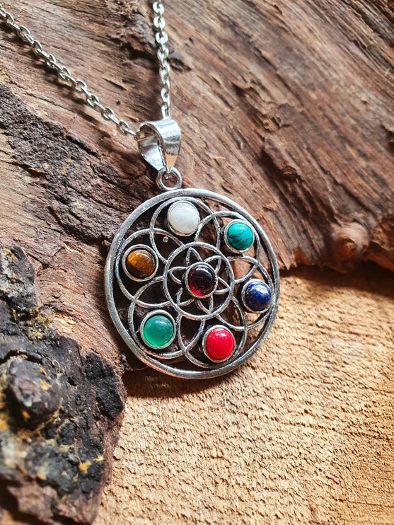 7 Chakras Necklace / Hypoallergenic / Silver / Yoga / Reiki / Boho / Hippie / Rustic / Ethnic / Crystals / Third Eye / Illuminati