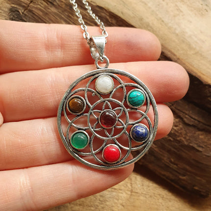 7 Chakras Necklace / Hypoallergenic / Silver / Yoga / Reiki / Boho / Hippie / Rustic / Ethnic / Crystals / Third Eye / Illuminati