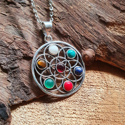 7 Chakras Necklace / Hypoallergenic / Silver / Yoga / Reiki / Boho / Hippie / Rustic / Ethnic / Crystals / Third Eye / Illuminati