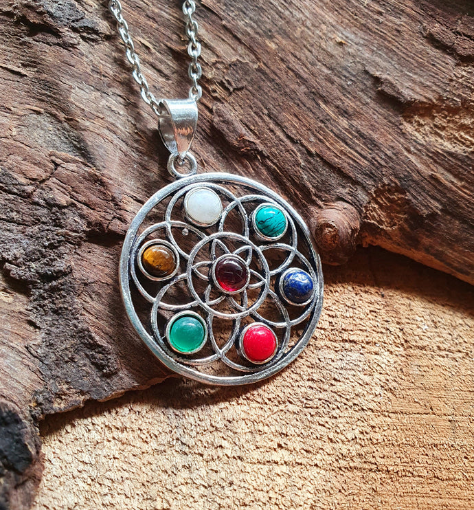 7 Chakras Necklace / Hypoallergenic / Silver / Yoga / Reiki / Boho / Hippie / Rustic / Ethnic / Crystals / Third Eye / Illuminati