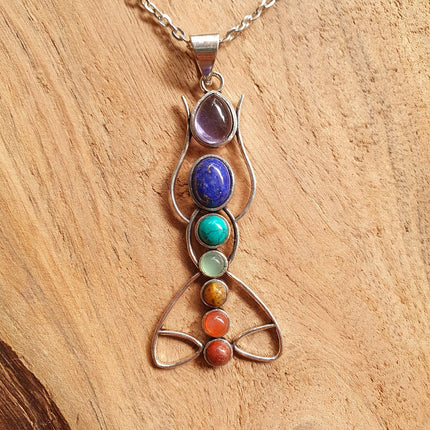 7 Chakras Lotus Necklace / Hypoallergenic / Silver / Yoga / Reiki / Boho / Hippie / Rustic / Ethnic / Crystals / Third Eye / Illuminati