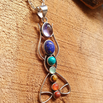 7 Chakras Lotus Necklace / Hypoallergenic / Silver / Yoga / Reiki / Boho / Hippie / Rustic / Ethnic / Crystals / Third Eye / Illuminati