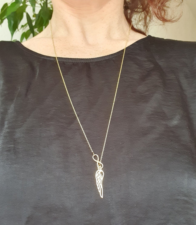 Infinity and Angel Wings Necklace Brass / Larait Minimalist / Contemporary / Boho / Modern / Chic / Pretty / Chain / Nature