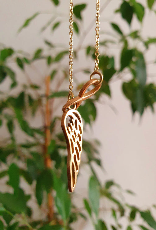 Infinity and Angel Wings Necklace Brass / Larait Minimalist / Contemporary / Boho / Modern / Chic / Pretty / Chain / Nature