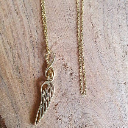 Infinity and Angel Wings Necklace Brass / Larait Minimalist / Contemporary / Boho / Modern / Chic / Pretty / Chain / Nature