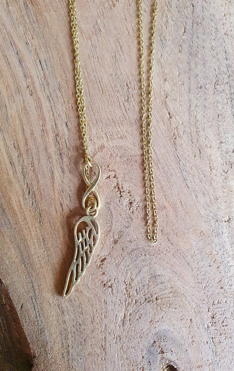 Infinity and Angel Wings Necklace Brass / Larait Minimalist / Contemporary / Boho / Modern / Chic / Pretty / Chain / Nature