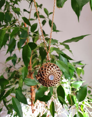 Gold Bola Necklace Brass & Moonstone / Pregnancy / Harmony Ball / Chimes / Steel Chain / Bell / Vegan / Ethnic / Boho / Hippie / Rustic / 