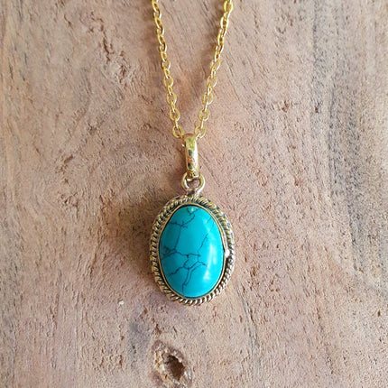 Turquoise Gold Necklace / Brass / Ethnic / Hypoallergenic / Hippie / Gypsy / Rustic / Stainless steel