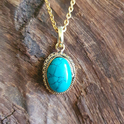 Turquoise Gold Necklace / Brass / Ethnic / Hypoallergenic / Hippie / Gypsy / Rustic / Stainless steel