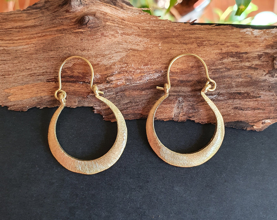 Boho Gold Hoop Earrings / Brass / Small Hoops / Ethnic Boho Classic Bohemian Chic Gold Gypsy Spiral Hippie Festival