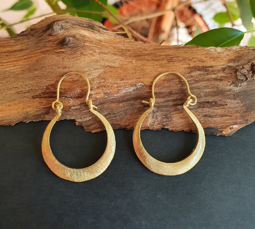 Boho Gold Hoop Earrings / Brass / Small Hoops / Ethnic Boho Classic Bohemian Chic Gold Gypsy Spiral Hippie Festival