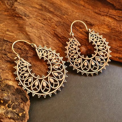 Boho Mandala Flower Silver Hoop Earrings; Ethnic, Geometric, Rustic, Yoga, Hippie, Gypsy, Pretty, Ssy, Boho, Bohemian, Festival