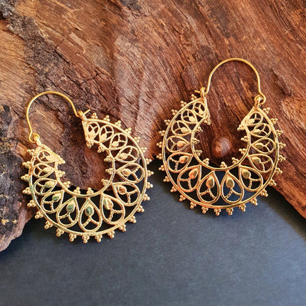 Boho Mandala Flower Golden Hoop Earrings; Ethnic, Geometric, Rustic, Yoga, Hippie, Gypsy, Pretty, Ssy, Boho, Bohemian, Festival