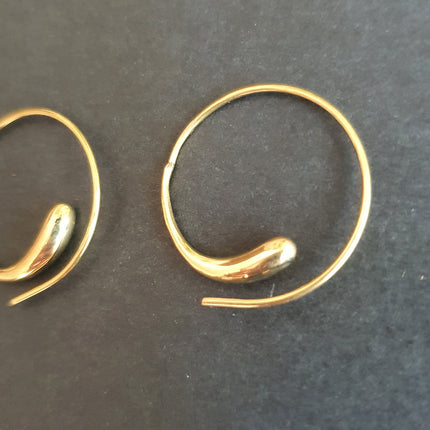 Minimalist Golden Spiral Hoop Earrings; Ethnic, Geometric, Small, Rustic, Yoga, Hippie, Gypsy, Pretty, Ssy, Boho, Bohemian, Festival