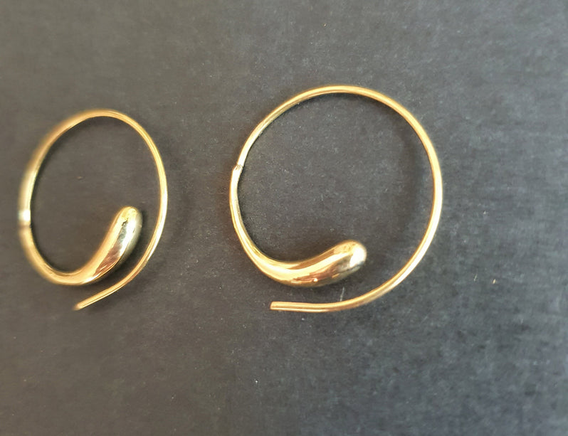 Minimalist Golden Spiral Hoop Earrings; Ethnic, Geometric, Small, Rustic, Yoga, Hippie, Gypsy, Pretty, Ssy, Boho, Bohemian, Festival