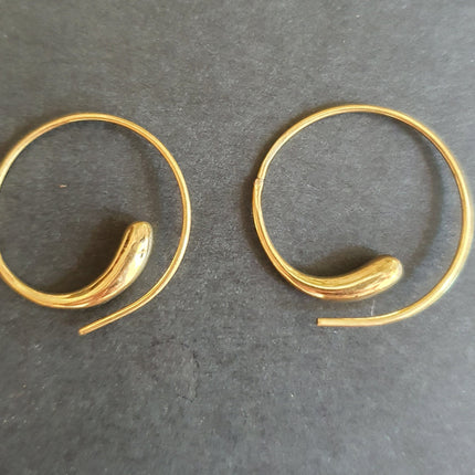 Minimalist Golden Spiral Hoop Earrings; Ethnic, Geometric, Small, Rustic, Yoga, Hippie, Gypsy, Pretty, Ssy, Boho, Bohemian, Festival