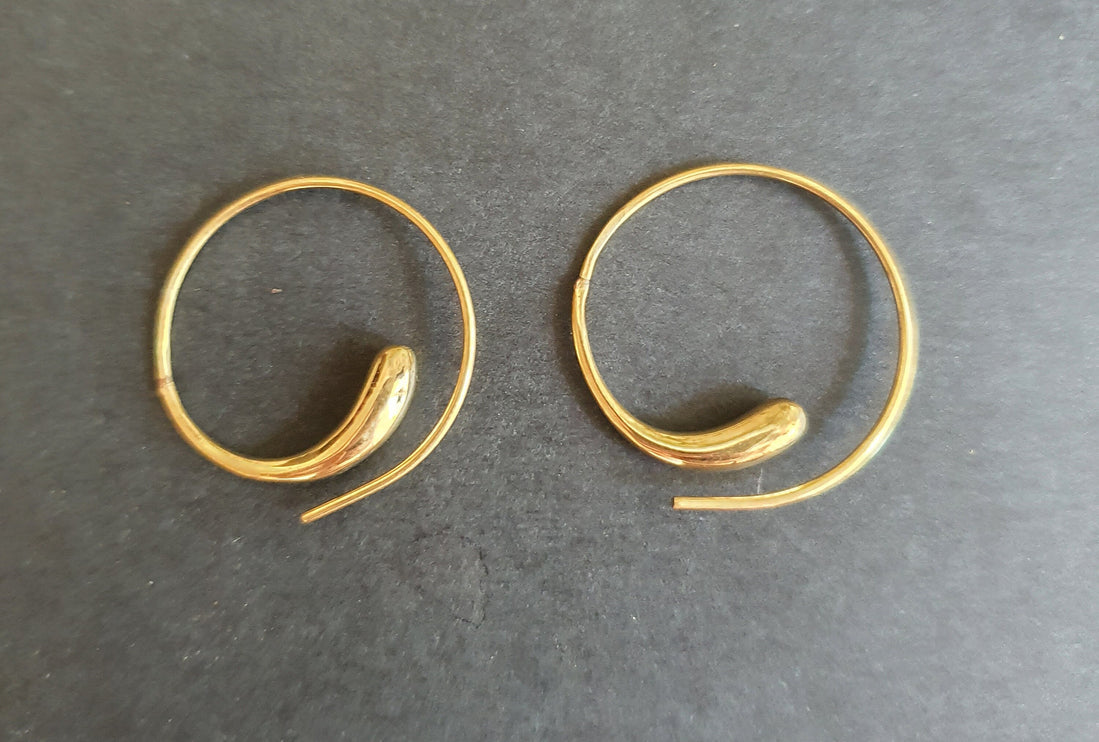 Minimalist Golden Spiral Hoop Earrings; Ethnic, Geometric, Small, Rustic, Yoga, Hippie, Gypsy, Pretty, Ssy, Boho, Bohemian, Festival