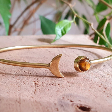 L’œil de tigre Jonc Bracelet de Lune Dorée / Laiton / Galaxie / Solaire / Soleil / Ethnique / Réglable