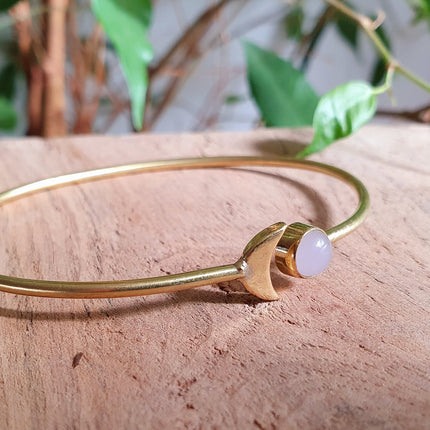 Gold Moon Bracelet / Rose Quartz / Brass / Bangle / Galaxy / Solar System / Planets / Boho / Adjustable / Hippie / Chic / Sun