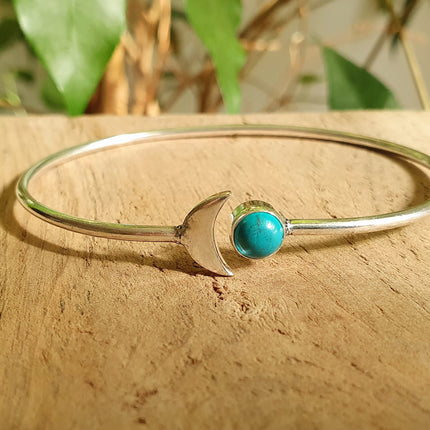 Silver Moon Bracelet / Turquoise / Bangle / Galaxy / Solar System / Planets / Boho / Adjustable / Hippie / Chic / Sun