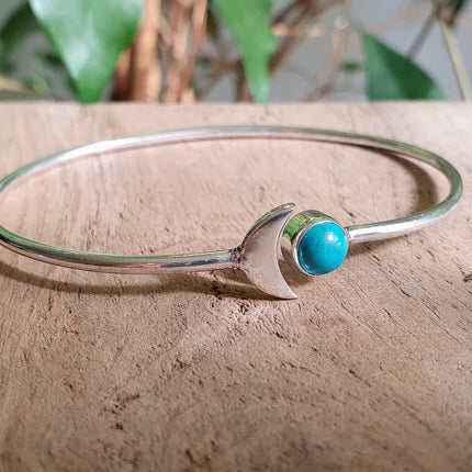 Silver Moon Bracelet / Turquoise / Bangle / Galaxy / Solar System / Planets / Boho / Adjustable / Hippie / Chic / Sun