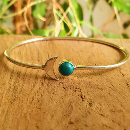 Silver Moon Bracelet / Turquoise / Bangle / Galaxy / Solar System / Planets / Boho / Adjustable / Hippie / Chic / Sun