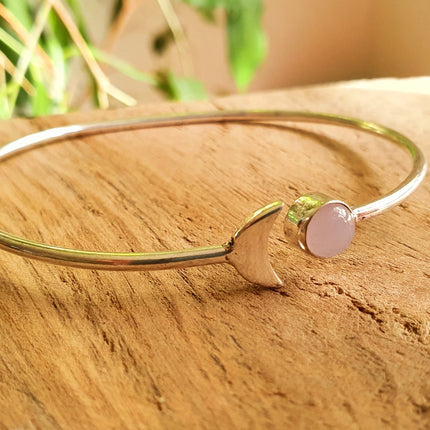 Silver Moon Bracelet / Rose Quartz / Bangle / Galaxy / Solar System / Planets / Boho / Adjustable / Hippie / Chic / Sun