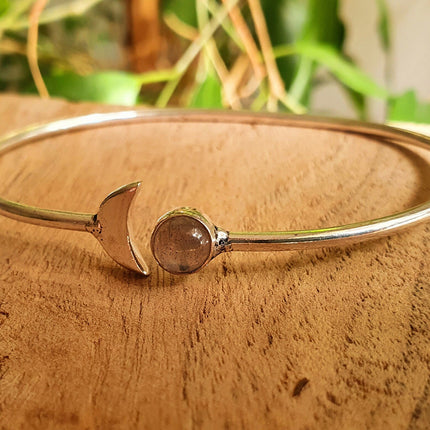 Silver Moon Bracelet / Labradorite / Bangle / Galaxy / Solar System / Planets / Boho / Adjustable / Hippie / Chic / Sun