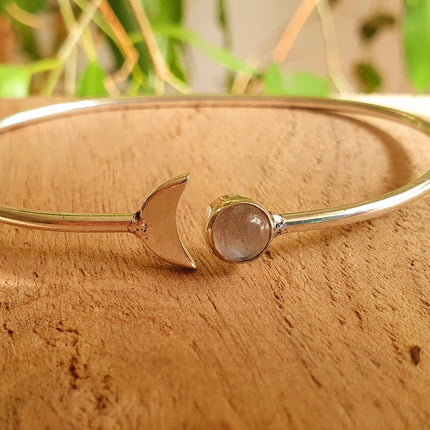 Silver Moon Bracelet / Labradorite / Bangle / Galaxy / Solar System / Planets / Boho / Adjustable / Hippie / Chic / Sun