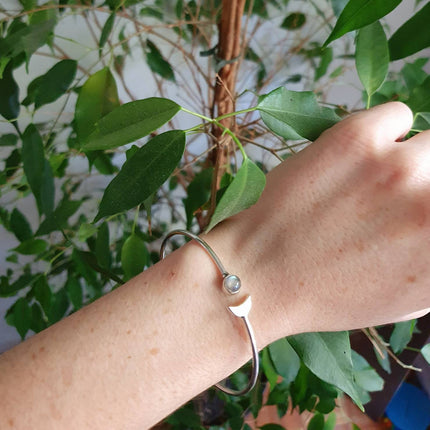 Silver Moon Bracelet / Labradorite / Bangle / Galaxy / Solar System / Planets / Boho / Adjustable / Hippie / Chic / Sun