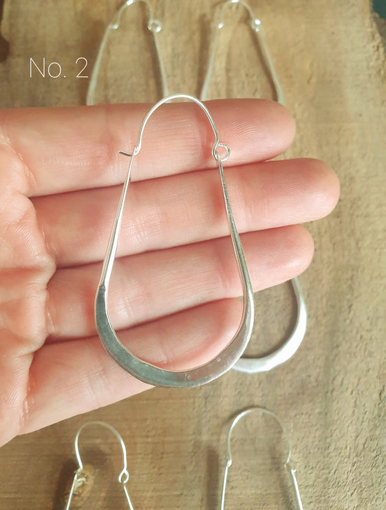 Boho Long Drop Silver Hoop Earrings / Flat Hoops / Ethnic Boho Classic XL Bohemian Chic Gypsy Spiral Hippie Tribal Hiphop style