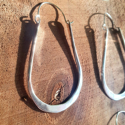 Boho Long Drop Silver Hoop Earrings / Flat Hoops / Ethnic Boho Classic XL Bohemian Chic Gypsy Spiral Hippie Tribal Hiphop style