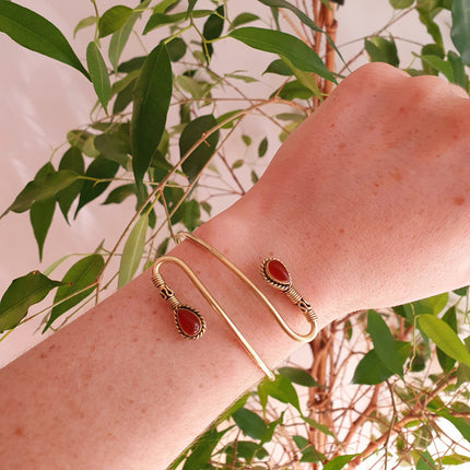 Spiral Boho Bracelet / Cornelian / Brass / Arm Bracelet / Red Stone /Ethnic / Rustic / Bohemian / Hippie / Gypsy / Adjustable