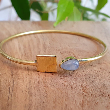 Contemporary Moonstone Golden Bracelet / Bangle / Brass / Minimalist / Ethnic / Rustic / Bohemian / Hippie / Gypsy / Psy / Body / Adjustable